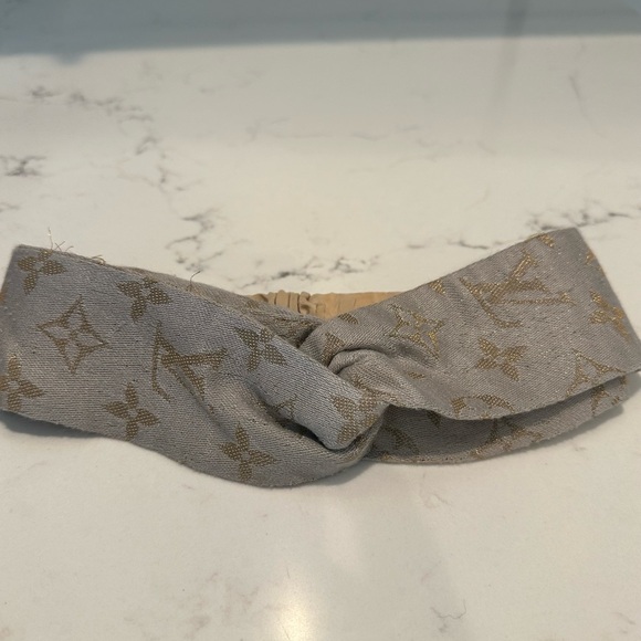 Repurposed LV scarf Gray and Gold Designer Headband - Picture 1 of 4